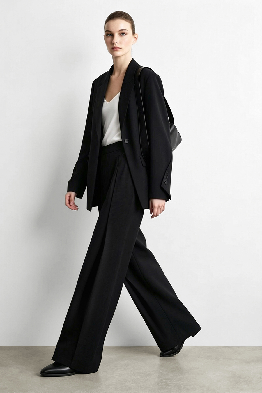 Gathered wide‑leg casual trousers|AMII