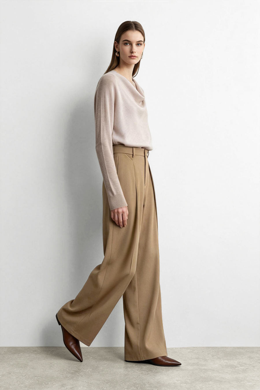 Gathered wide‑leg casual trousers|AMII