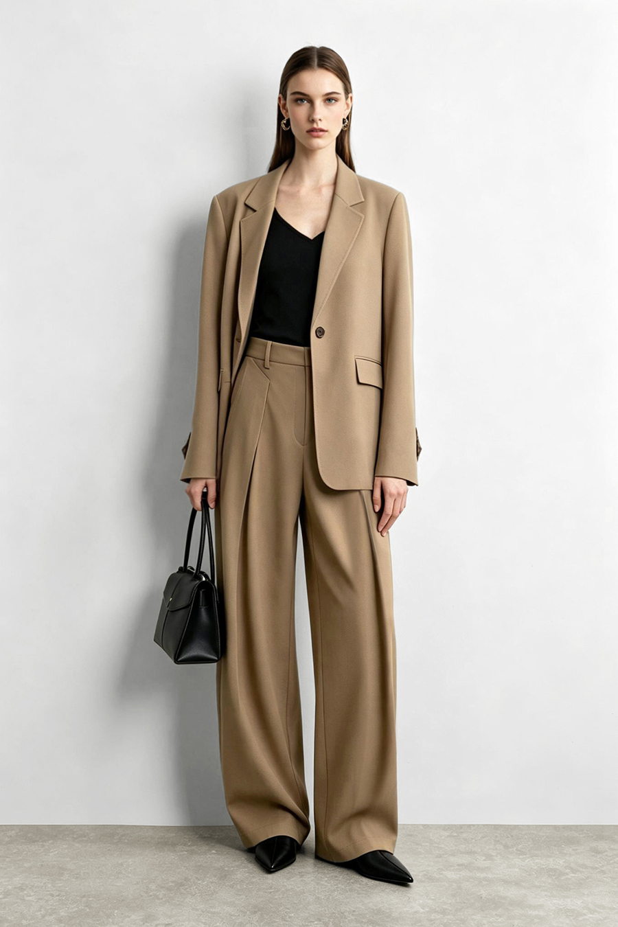 Gathered wide‑leg casual trousers|AMII