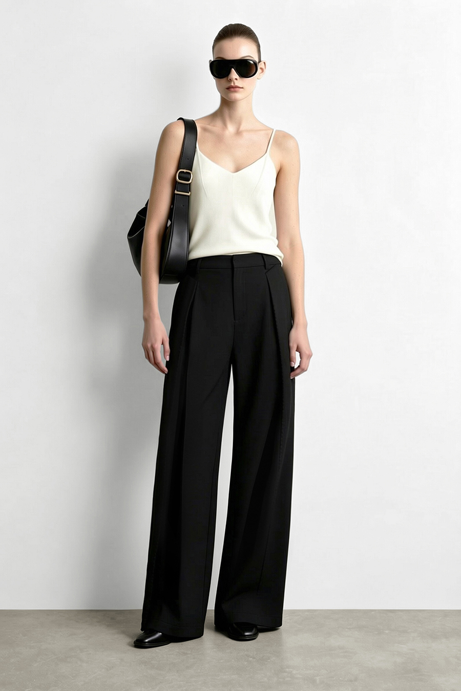 Gathered wide‑leg casual trousers|AMII