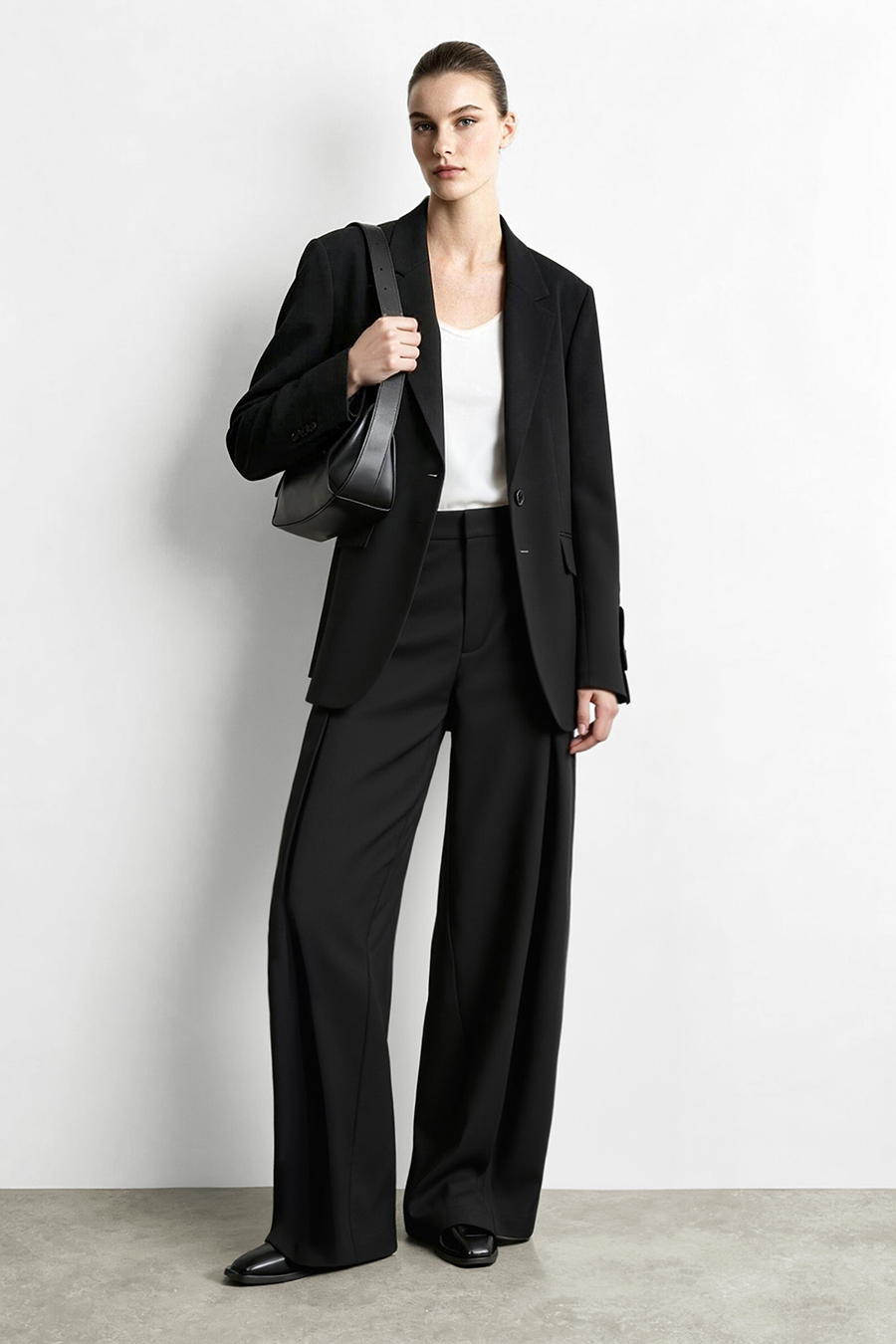 Gathered wide‑leg casual trousers|AMII