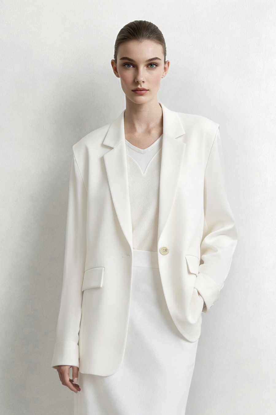 Contrast Satin-Paneled Blazer|AMII