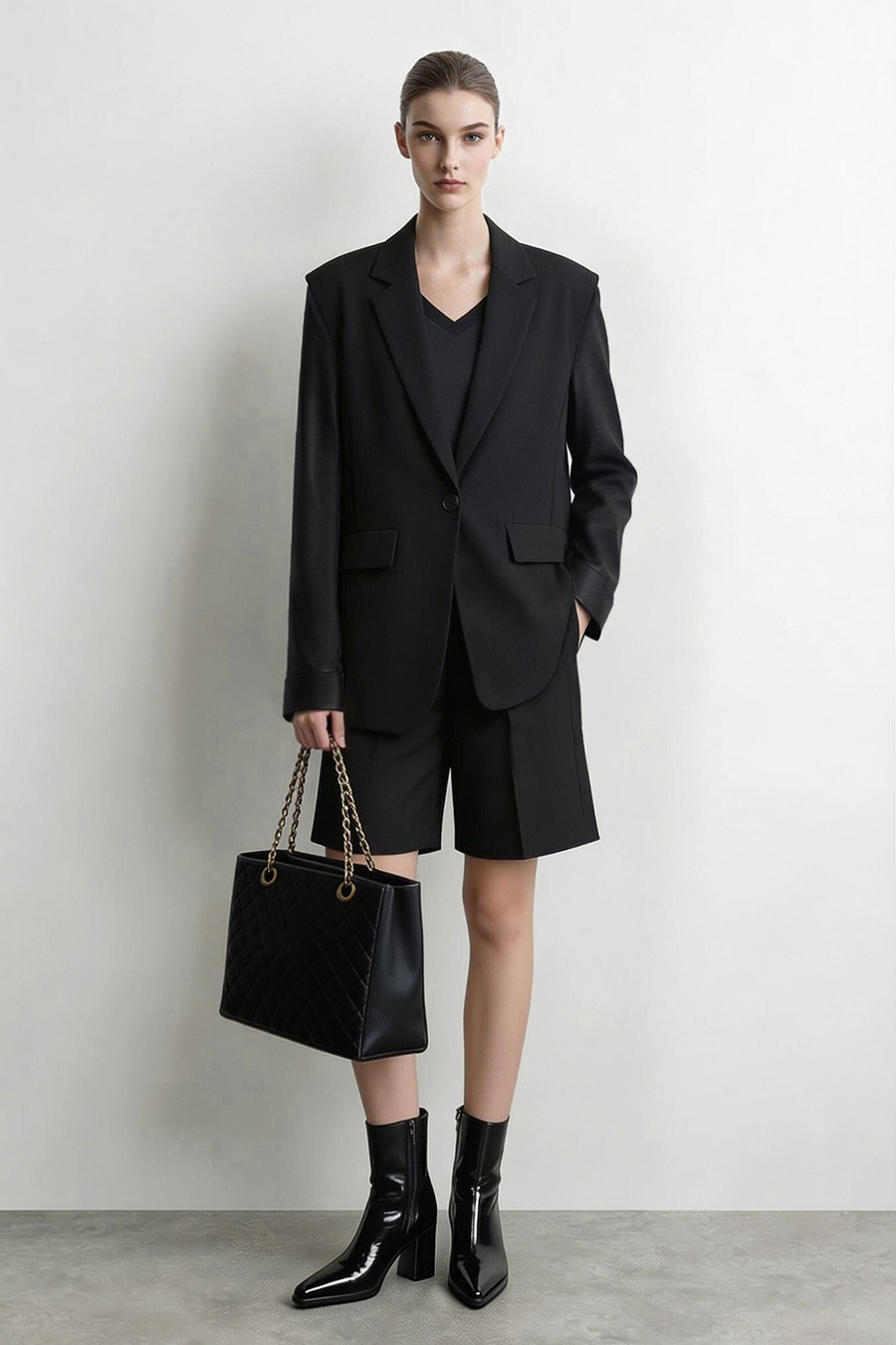 Contrast Satin-Paneled Blazer|AMII