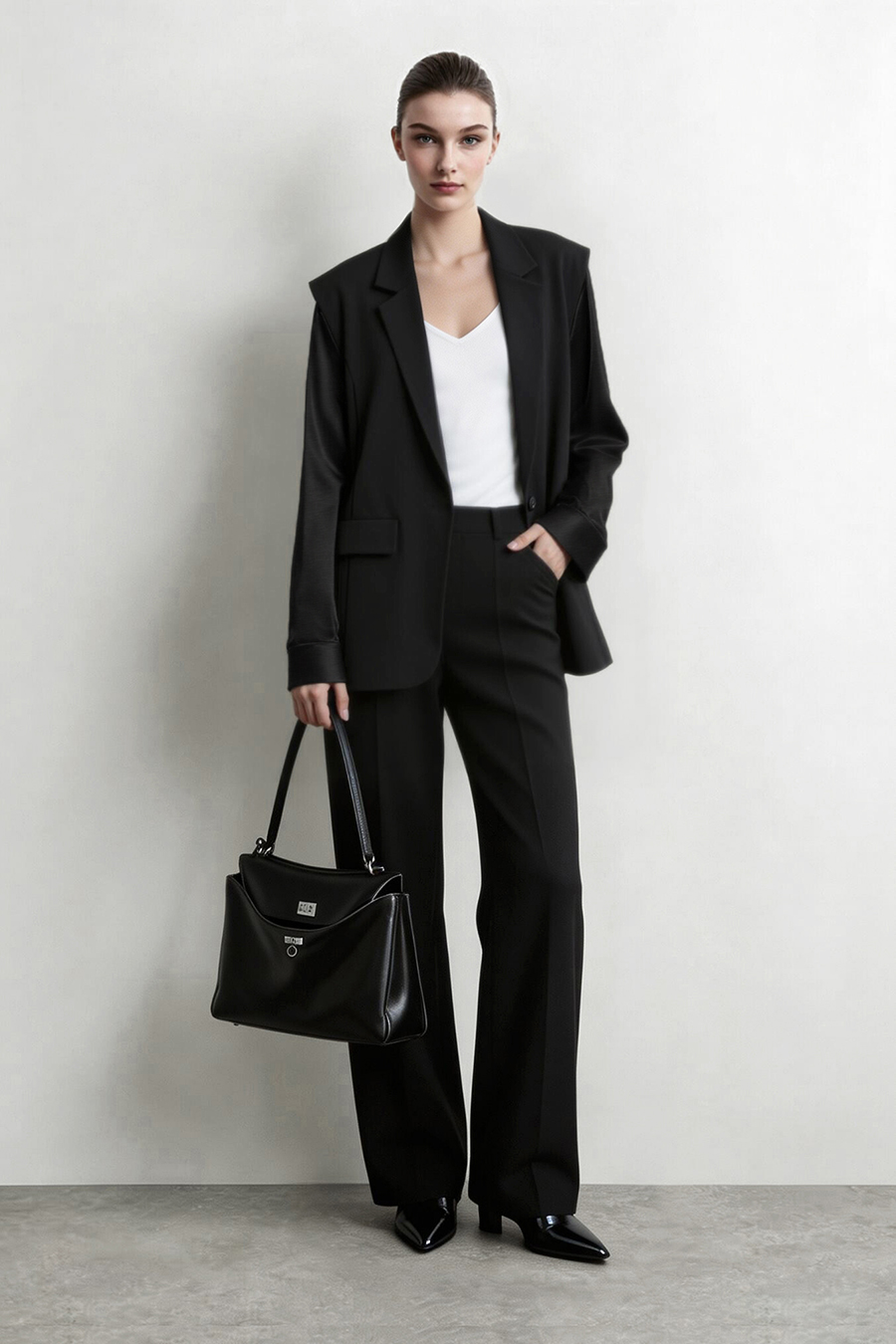Contrast Satin-Paneled Blazer|AMII