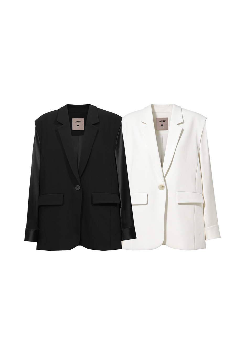 Contrast Satin-Paneled Blazer|AMII