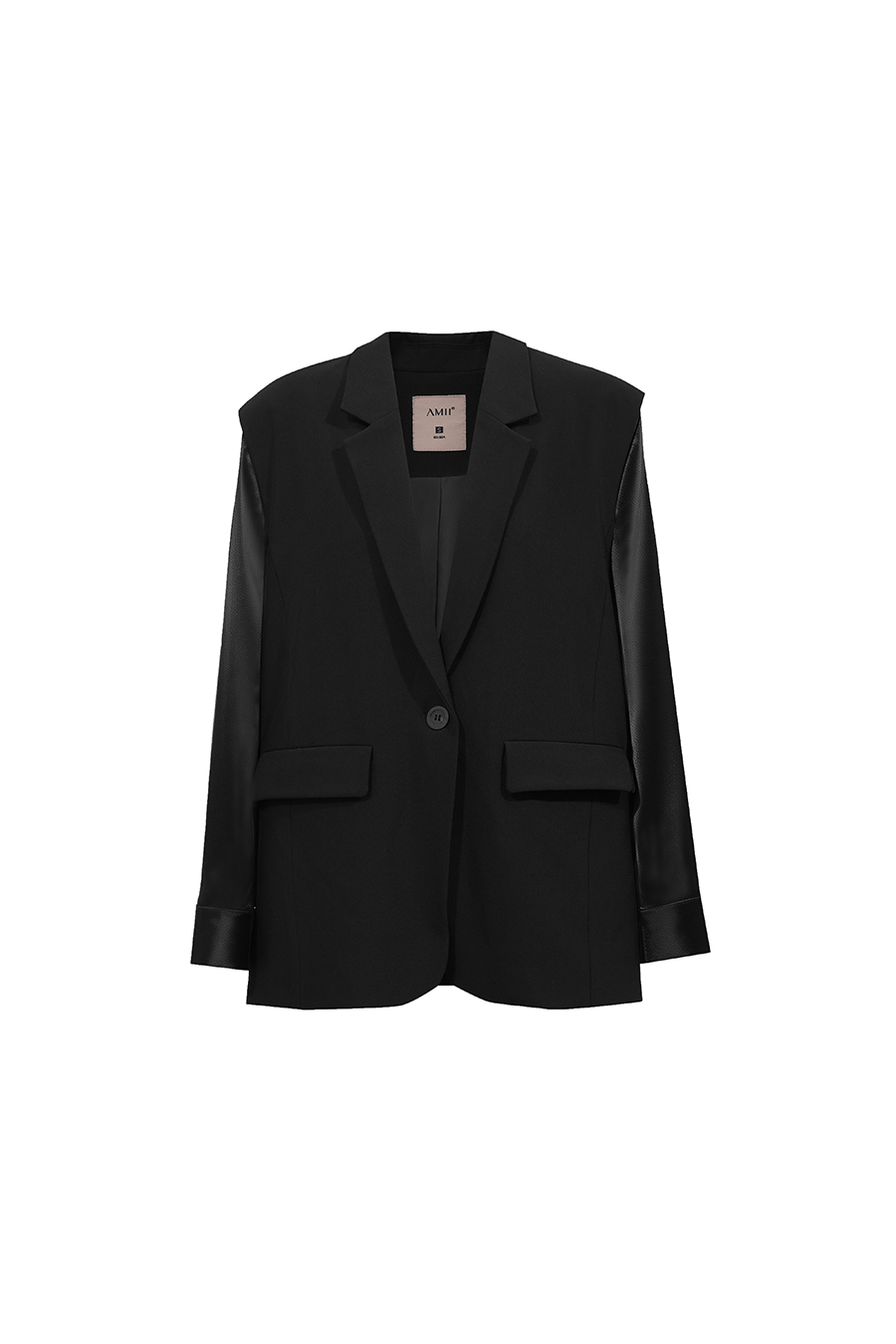 Contrast Satin-Paneled Blazer|AMII