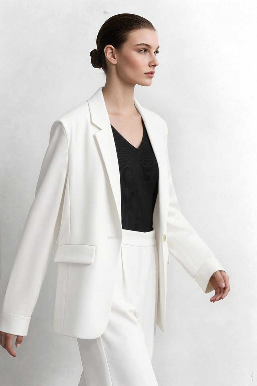 Contrast Satin-Paneled Blazer|AMII