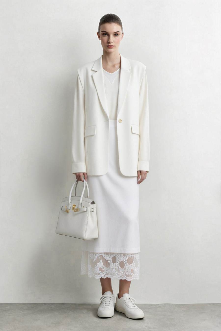 Contrast Satin-Paneled Blazer|AMII