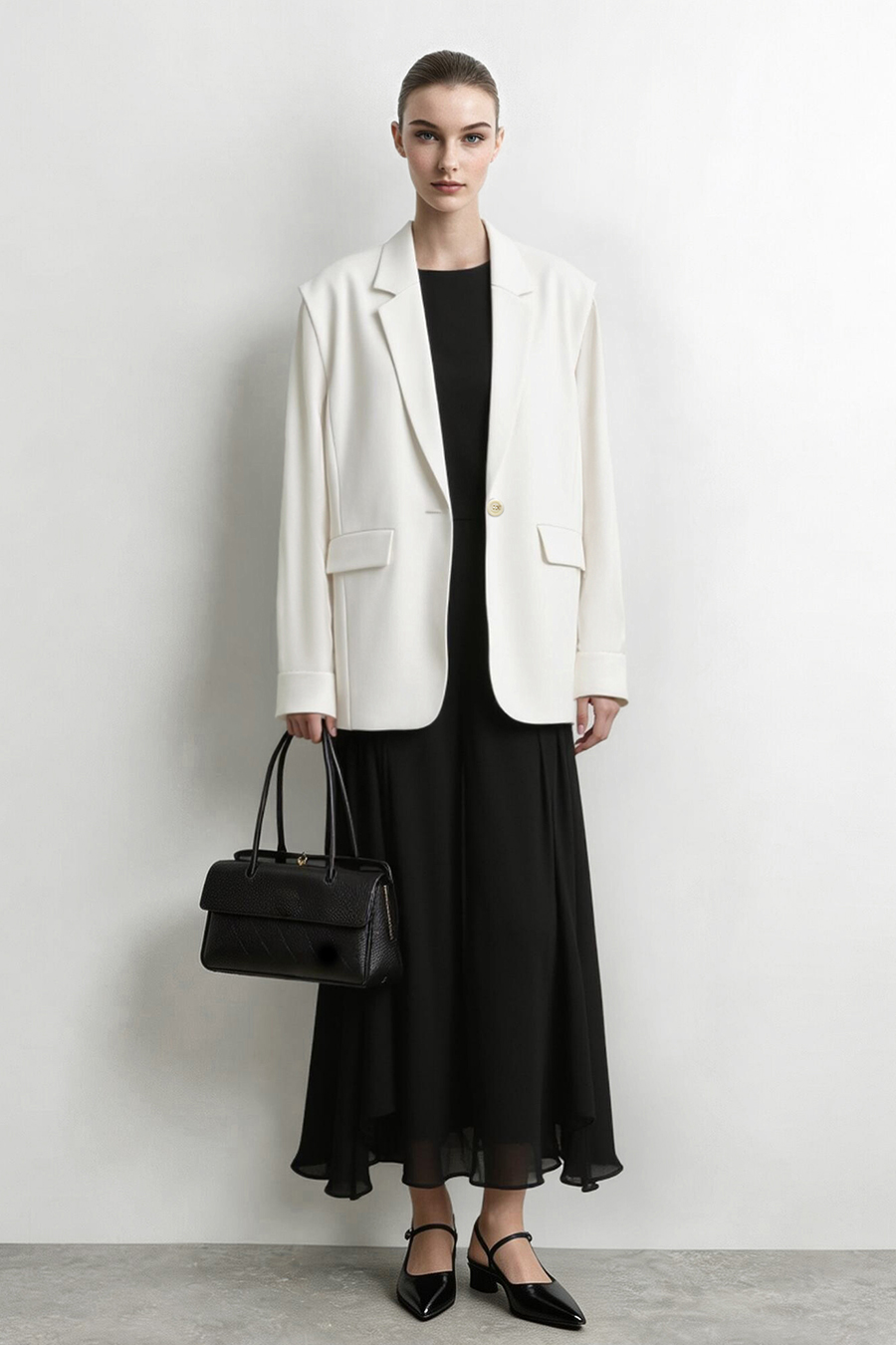 Contrast Satin-Paneled Blazer|AMII