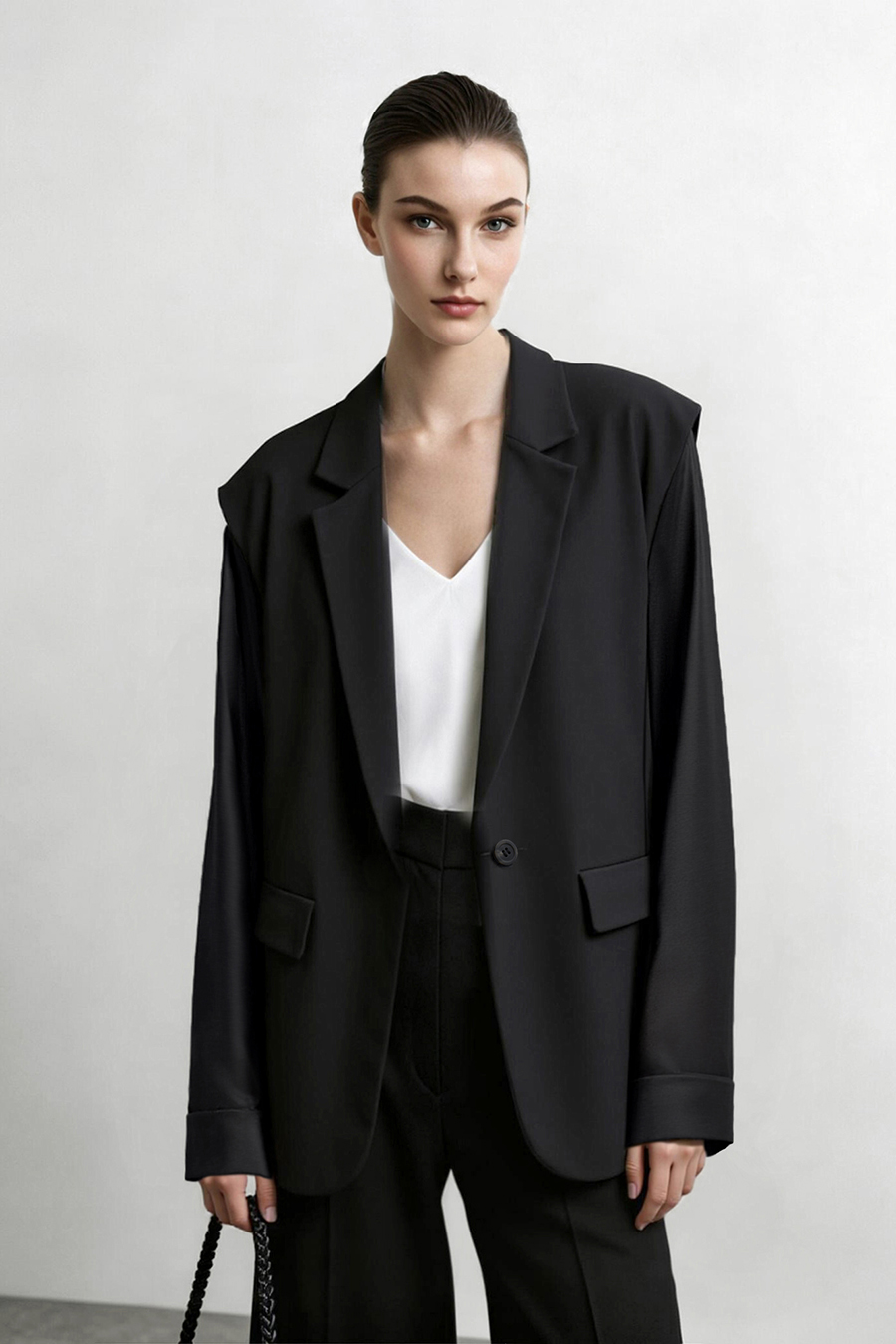 Contrast Satin-Paneled Blazer|AMII