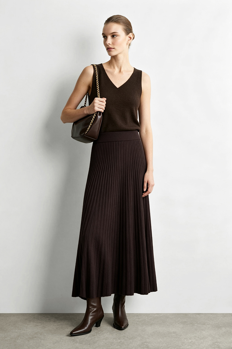 Rib Knit Midi Skirt | AMII