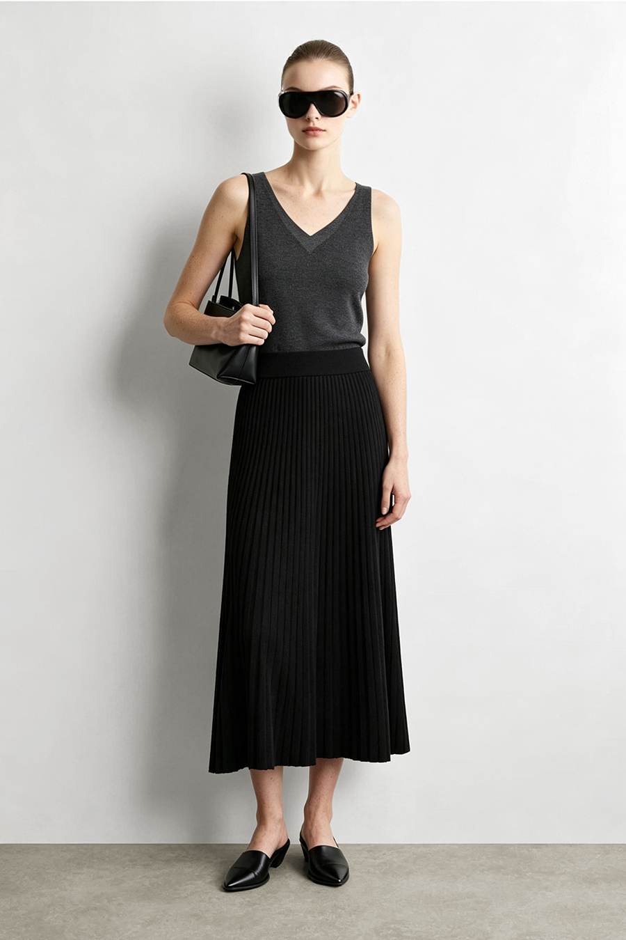 Rib Knit Midi Skirt | AMII