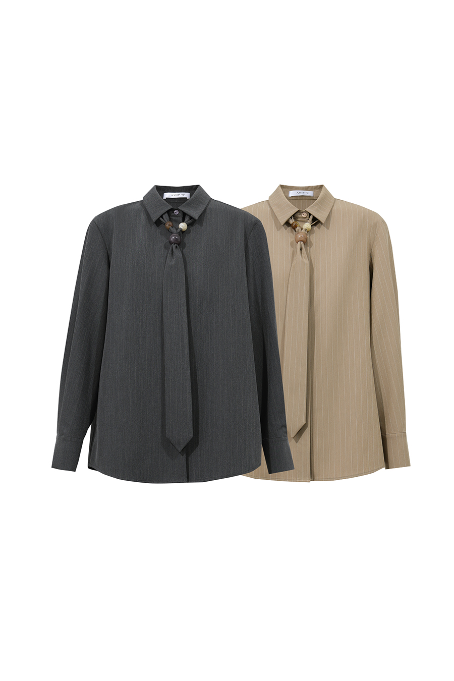 Striped Shirt with Beaded Tie | AMII