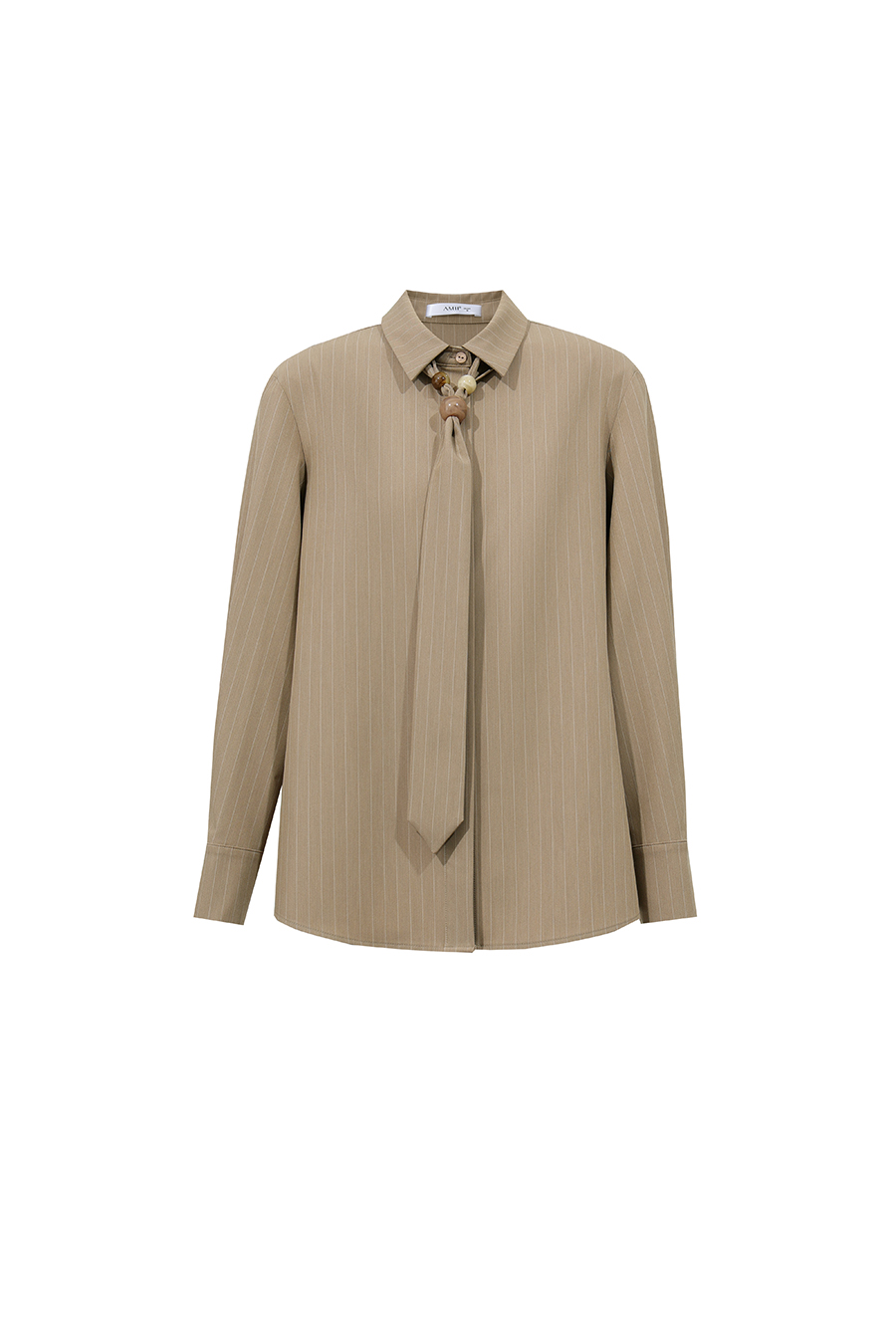 Striped Shirt with Beaded Tie | AMII