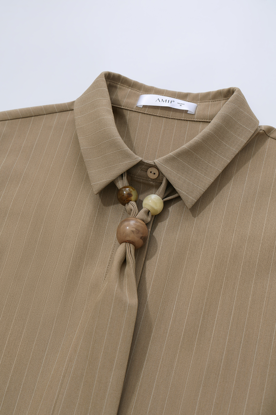 Striped Shirt with Beaded Tie | AMII