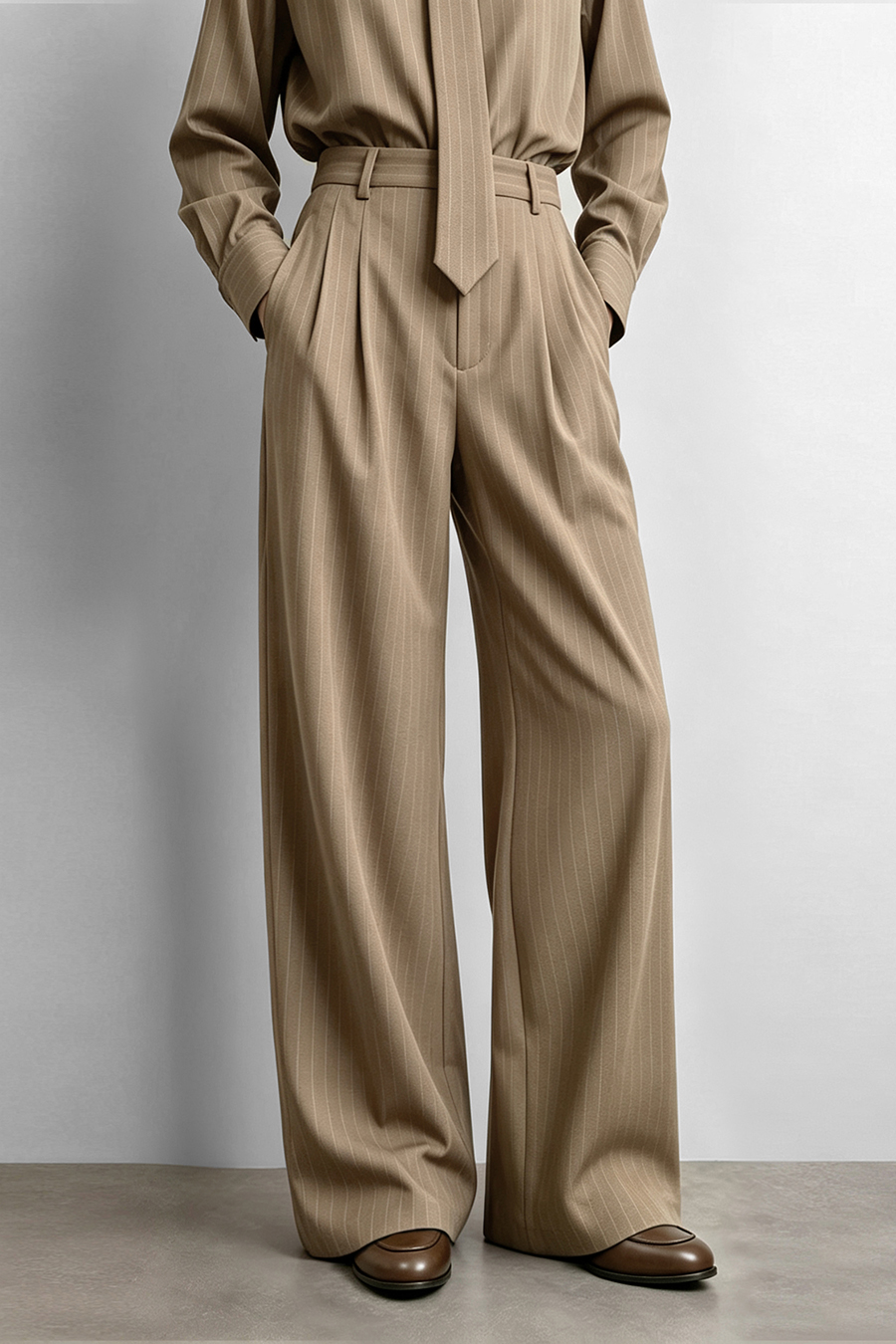 Striped Wide Leg Casual Pants | AMII