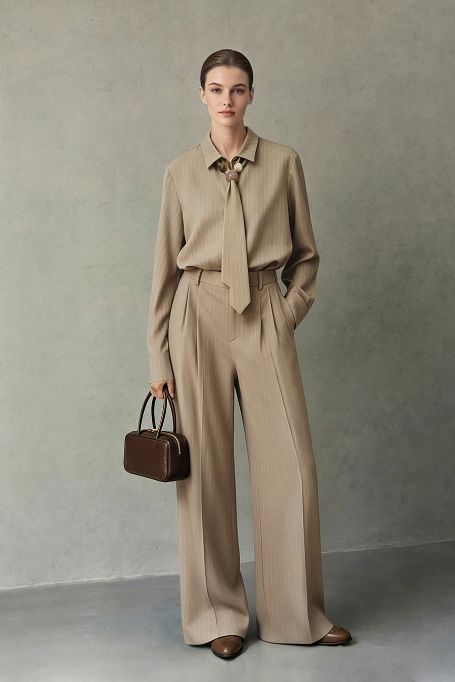 Striped Wide Leg Casual Pants | AMII