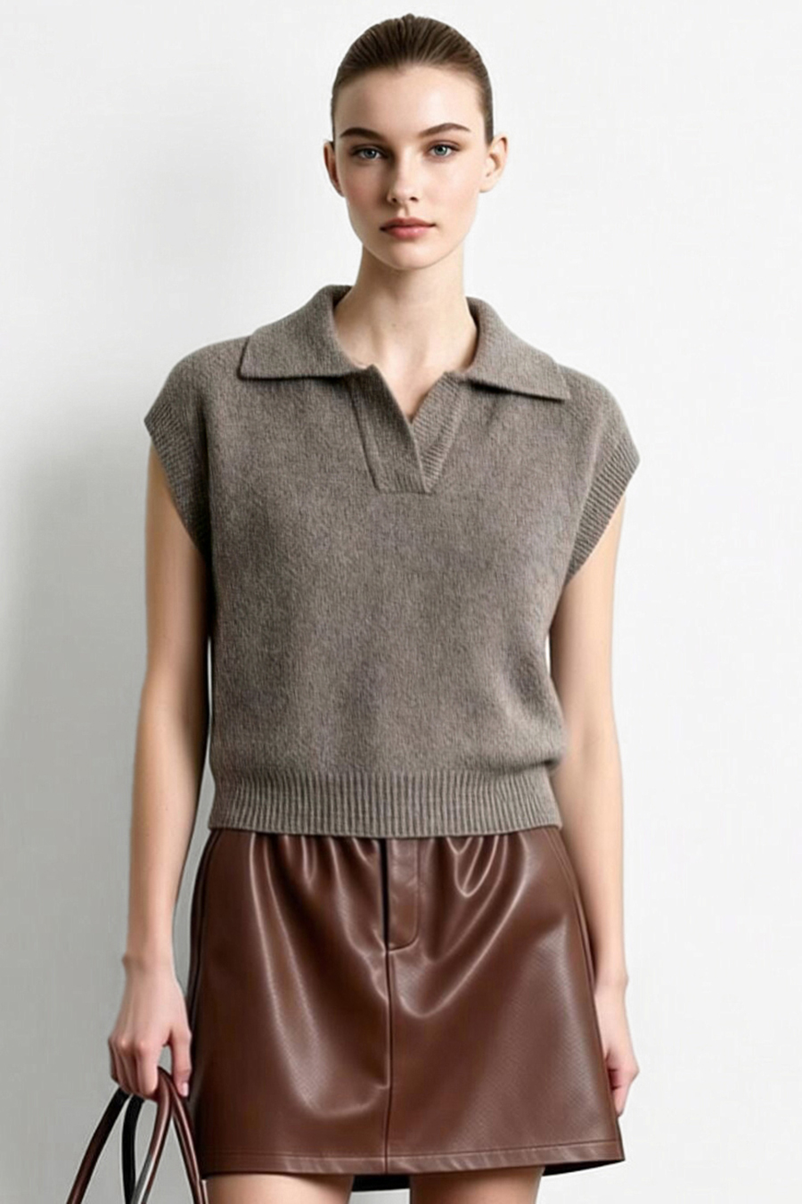 Polo Collar Knit Vest | AMII