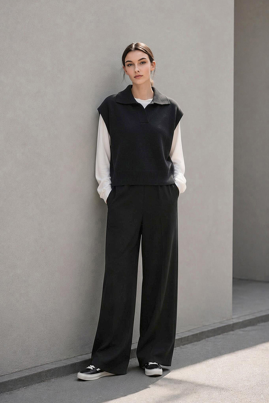 Polo Collar Knit Vest | AMII