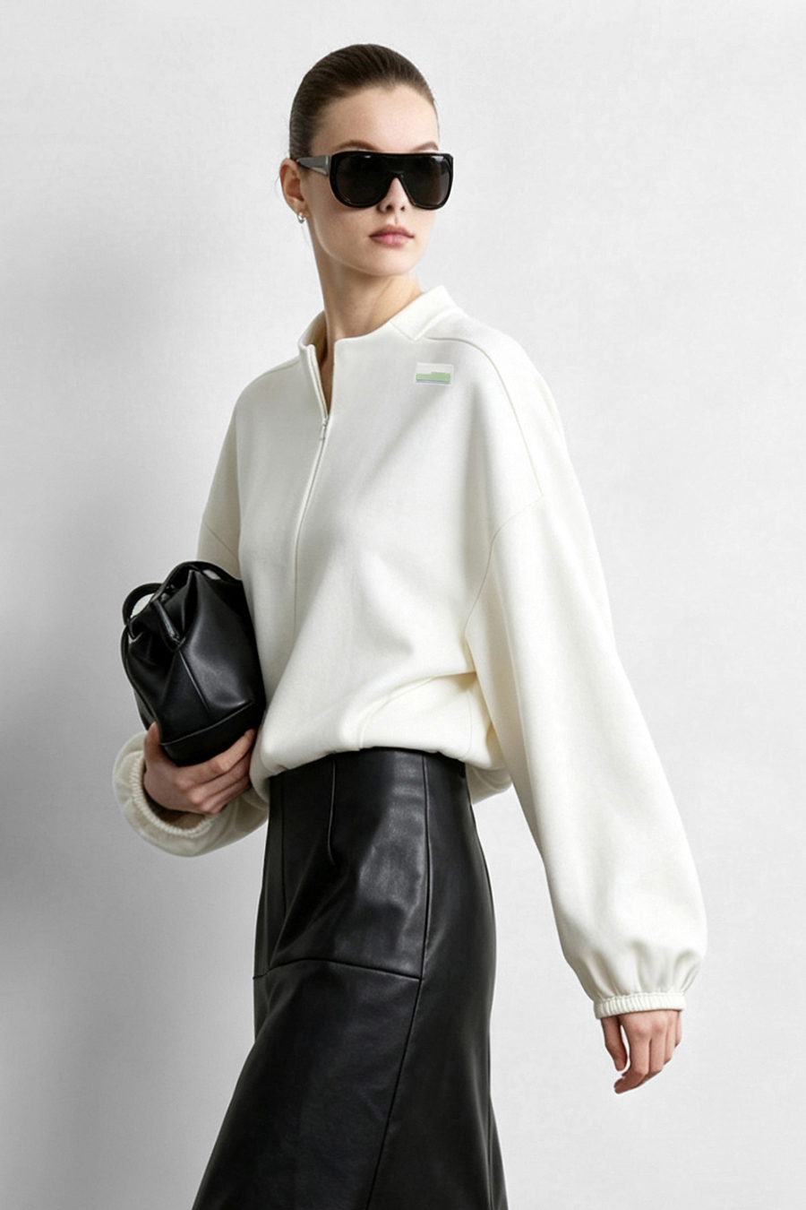 Stand Collar Zip Up Drawstring Hem Sweatshirt Jacket | AMII