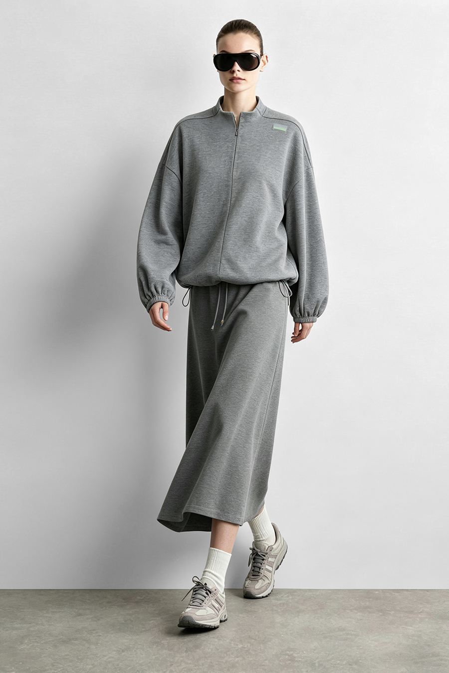 Stand Collar Zip Up Drawstring Hem Sweatshirt Jacket | AMII