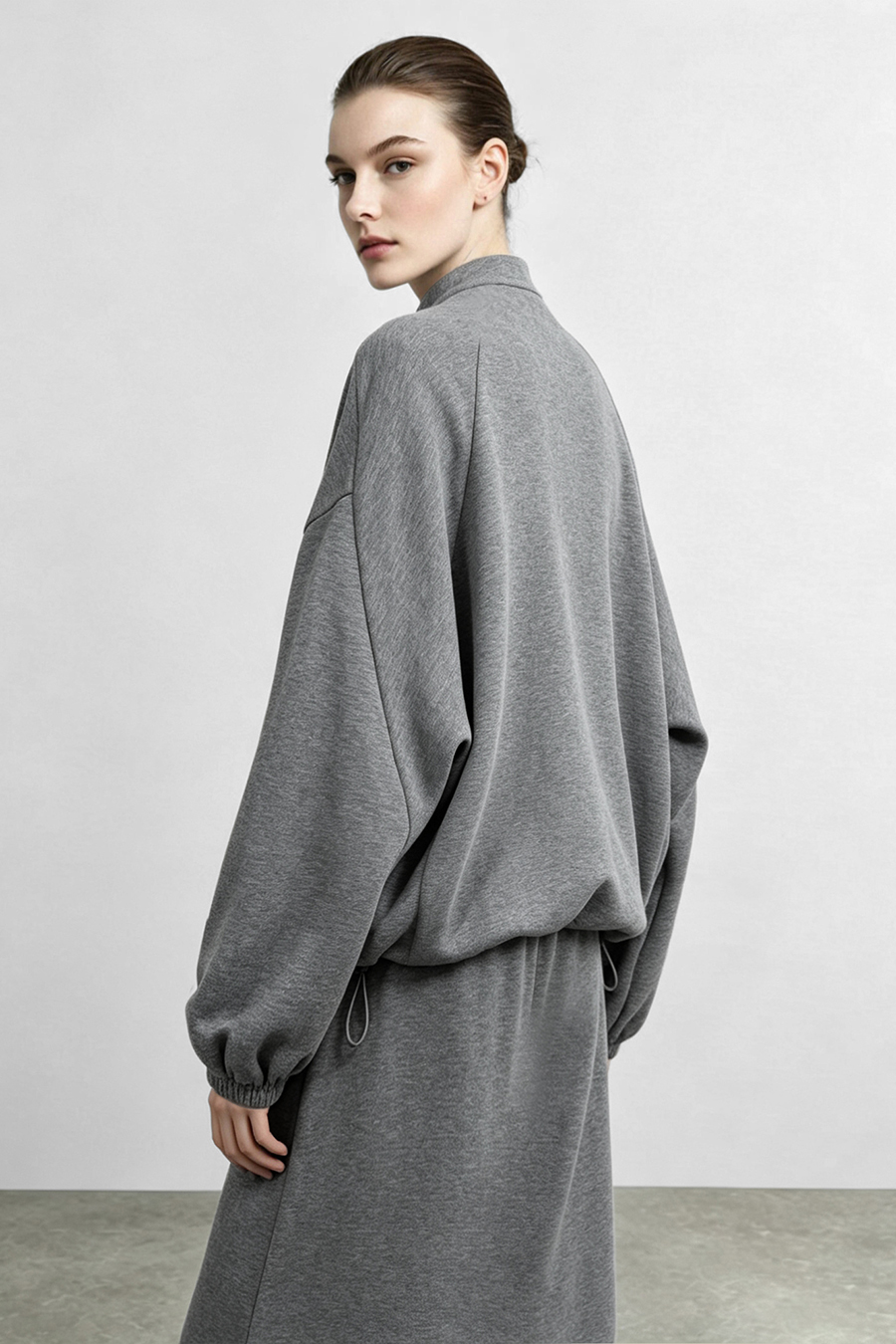 Stand Collar Zip Up Drawstring Hem Sweatshirt Jacket | AMII