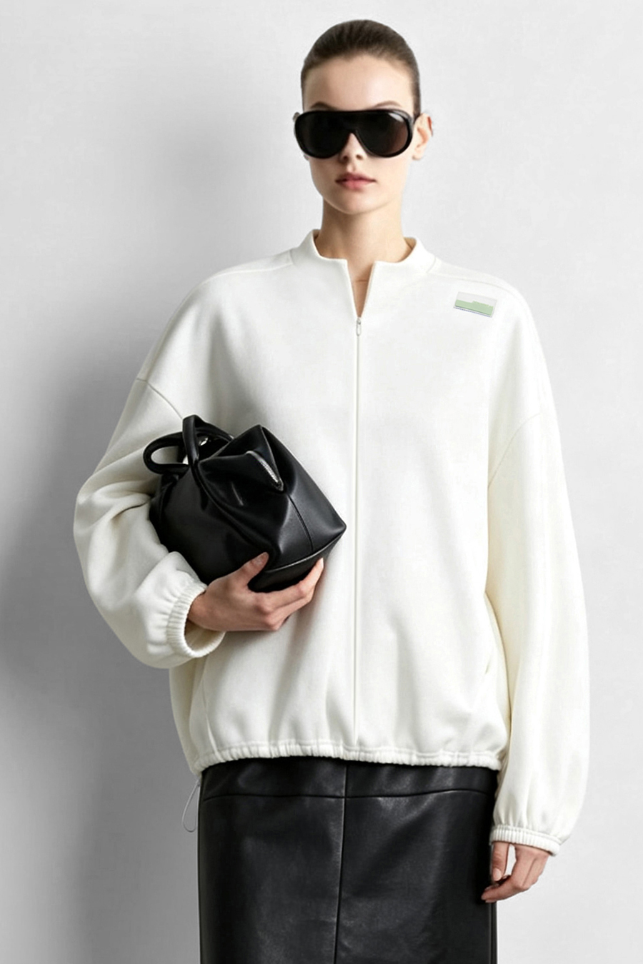 Stand Collar Zip Up Drawstring Hem Sweatshirt Jacket | AMII