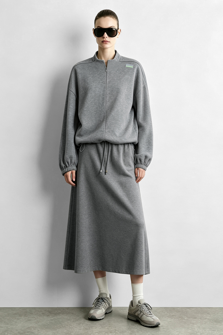 Stand Collar Zip Up Drawstring Hem Sweatshirt Jacket | AMII