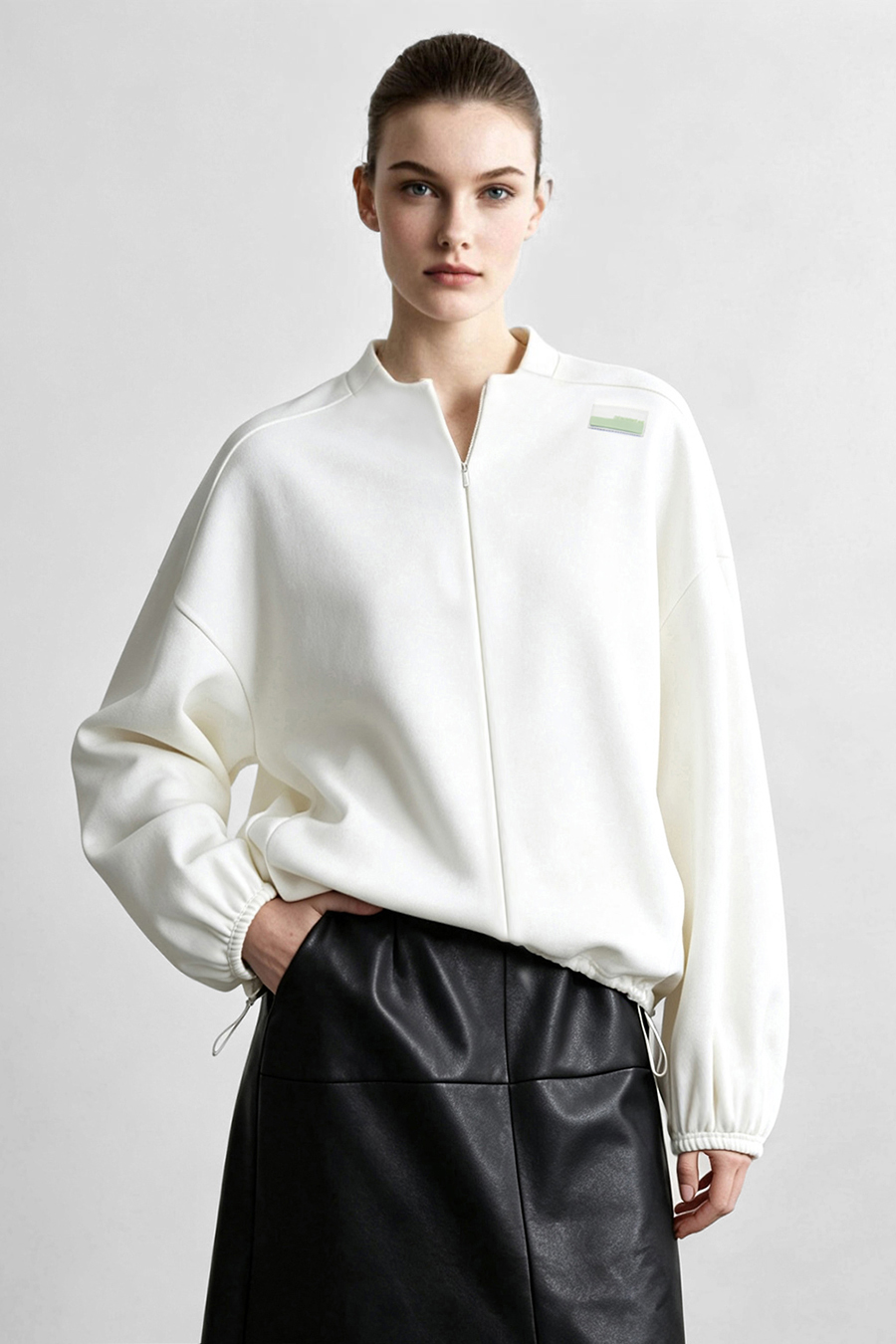 Stand Collar Zip Up Drawstring Hem Sweatshirt Jacket | AMII