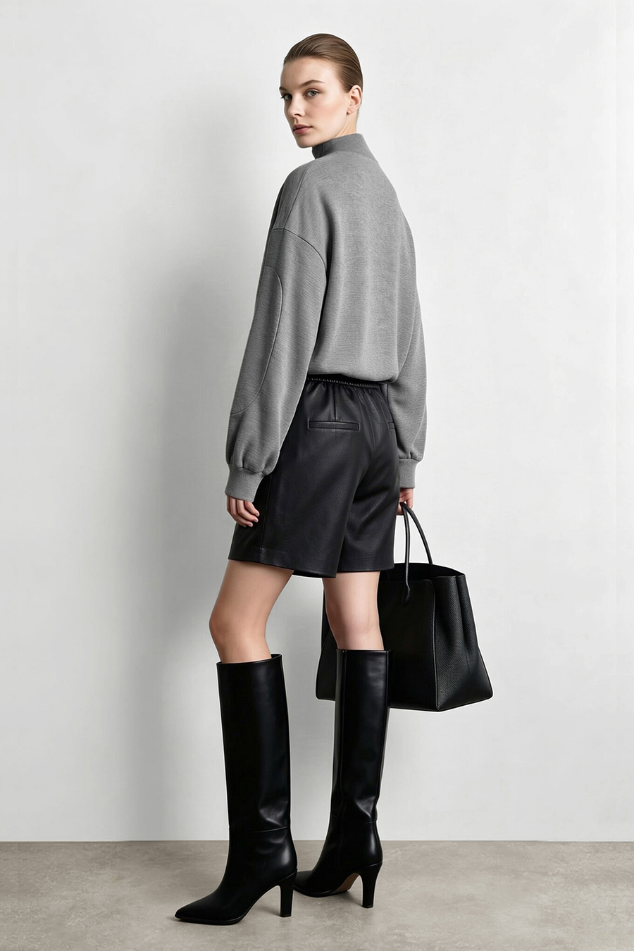 Color‑contrast embroidered drop‑shoulder hoodie|AMII