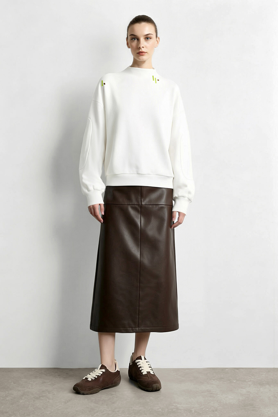 Color‑contrast embroidered drop‑shoulder hoodie|AMII