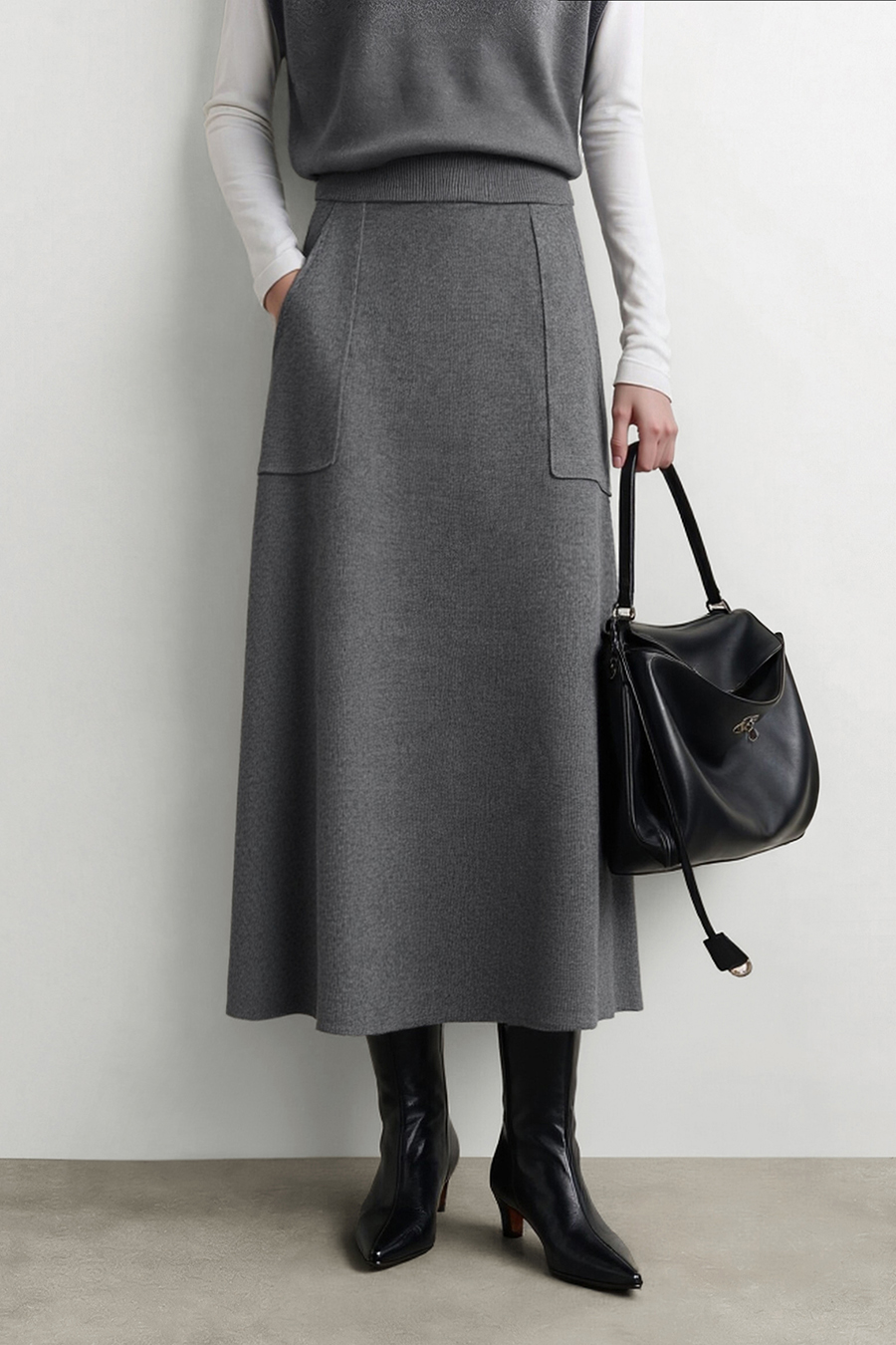 Casual High Waist Pocket Knit Skirt | AMII