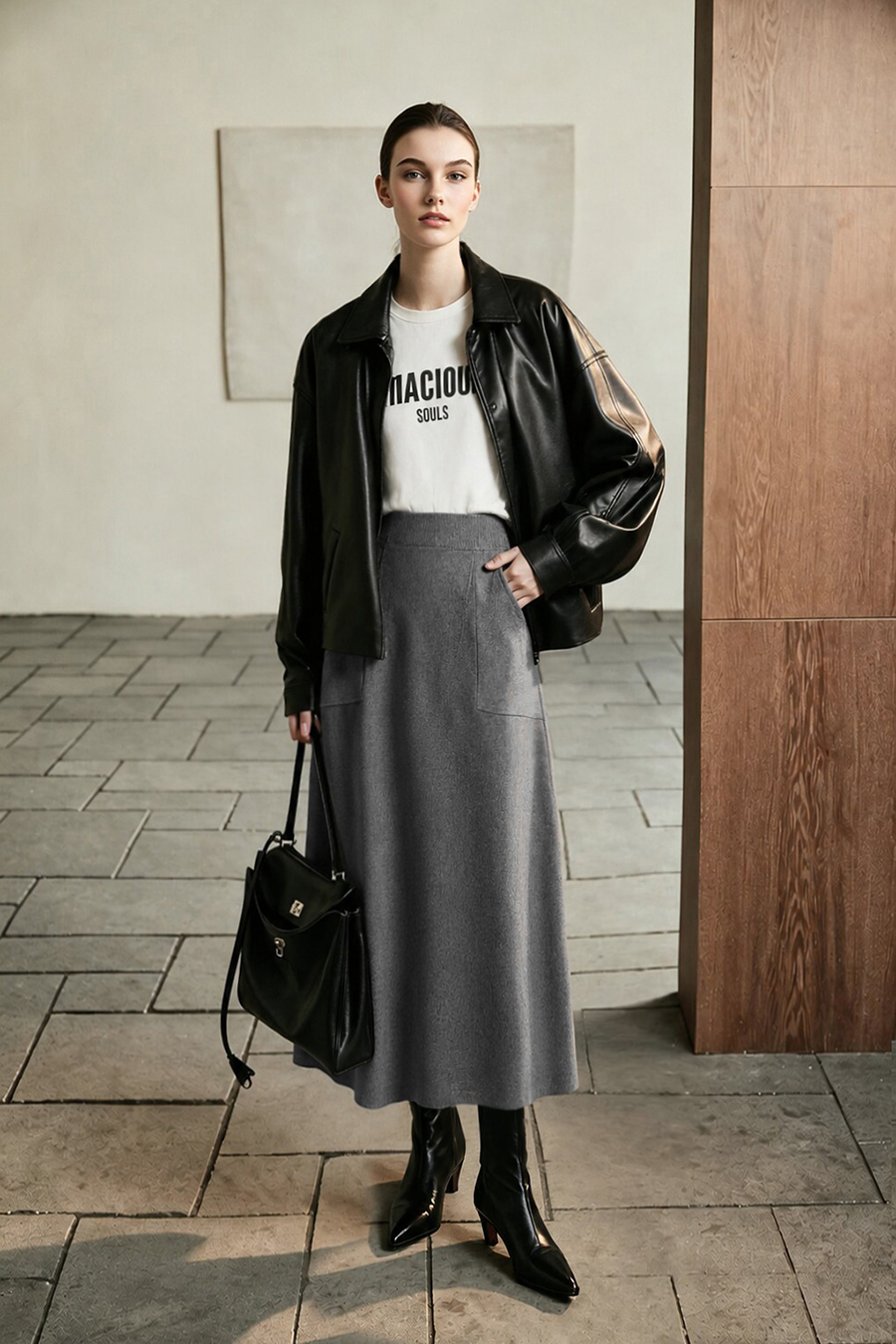 Casual High Waist Pocket Knit Skirt | AMII