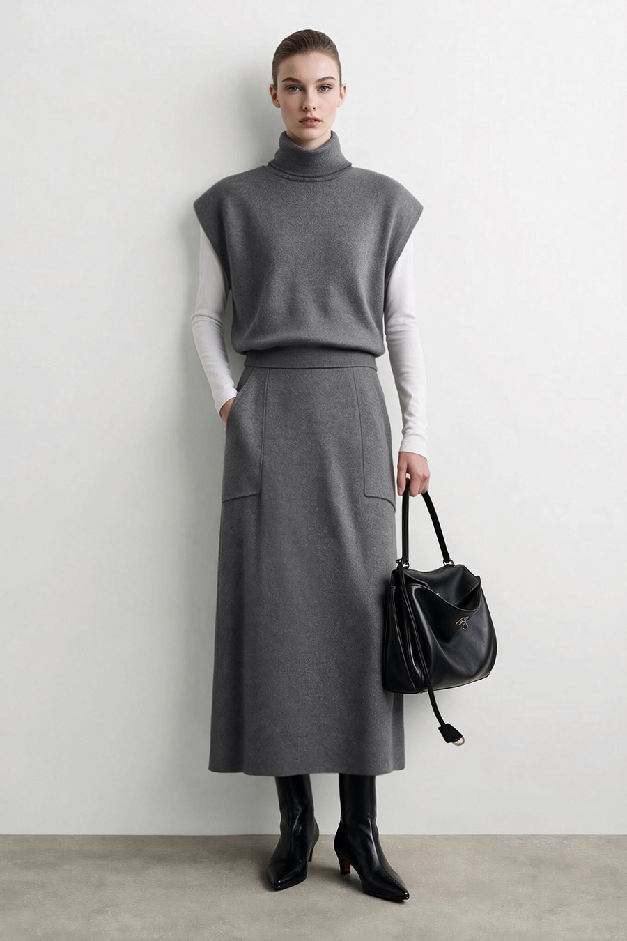 Casual High Waist Pocket Knit Skirt | AMII
