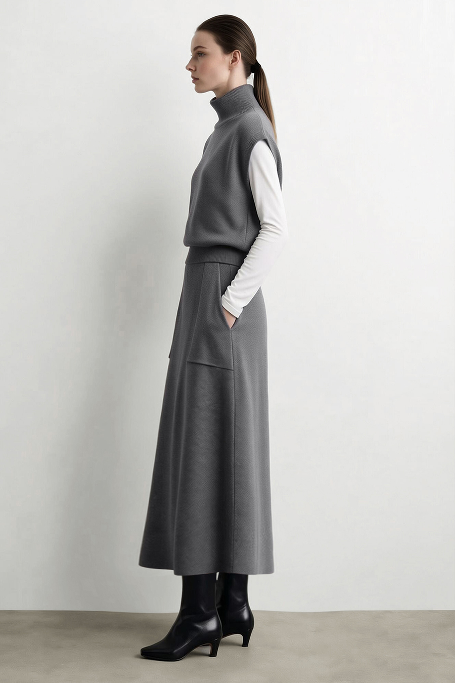 Casual High Waist Pocket Knit Skirt | AMII