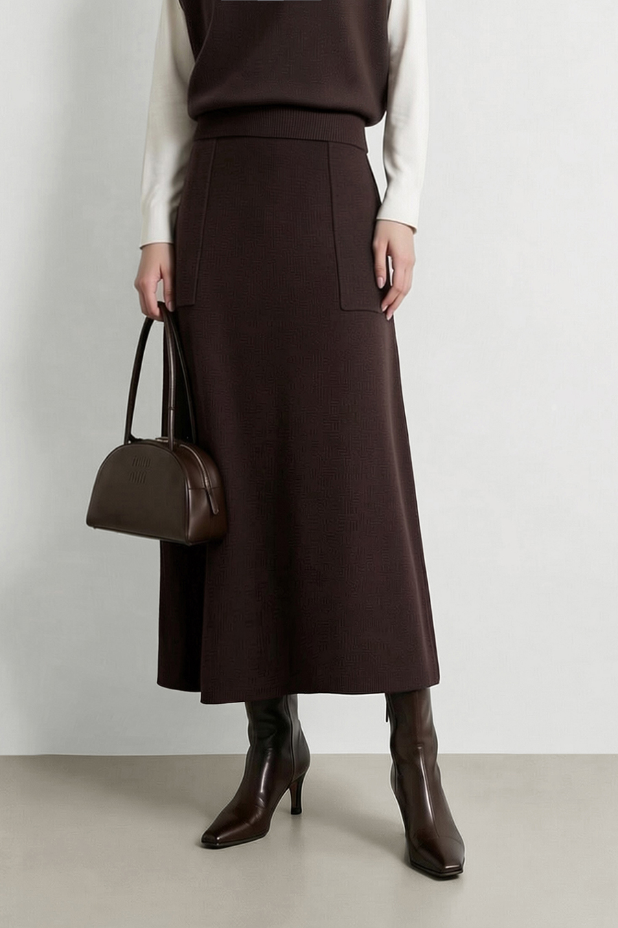 Casual High Waist Pocket Knit Skirt | AMII