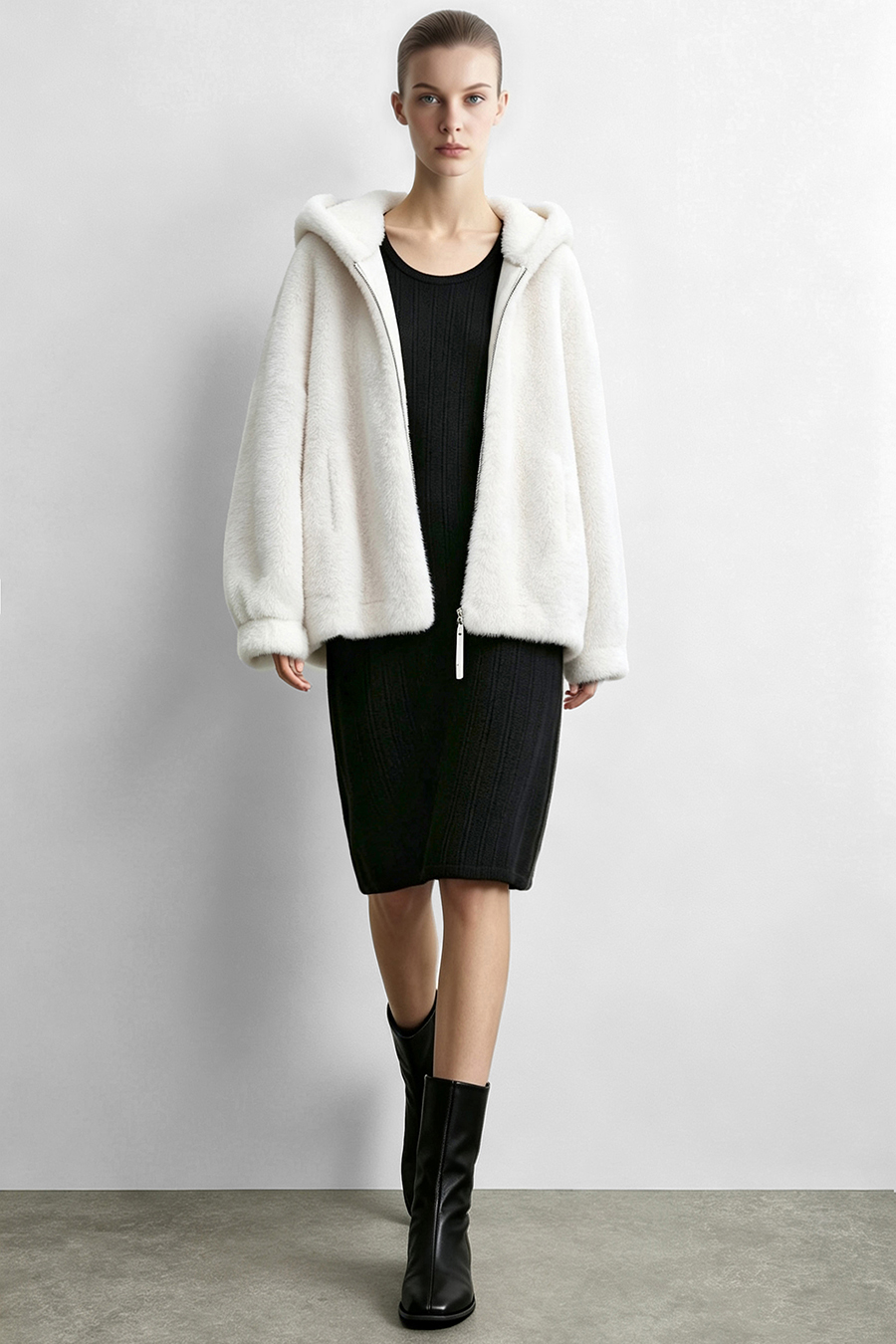 Round U-Neck Knit Dress|AMII