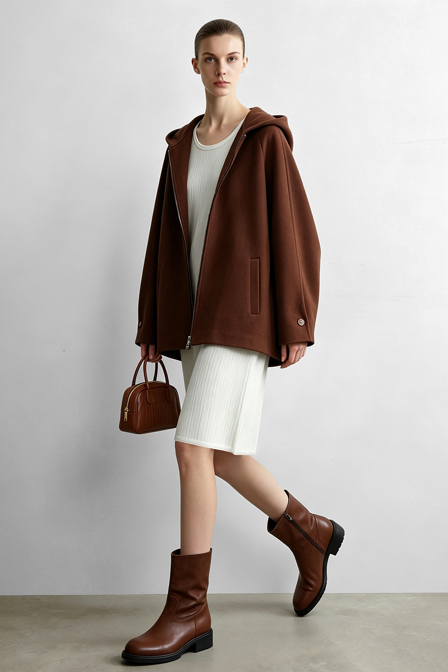 Round U-Neck Knit Dress|AMII