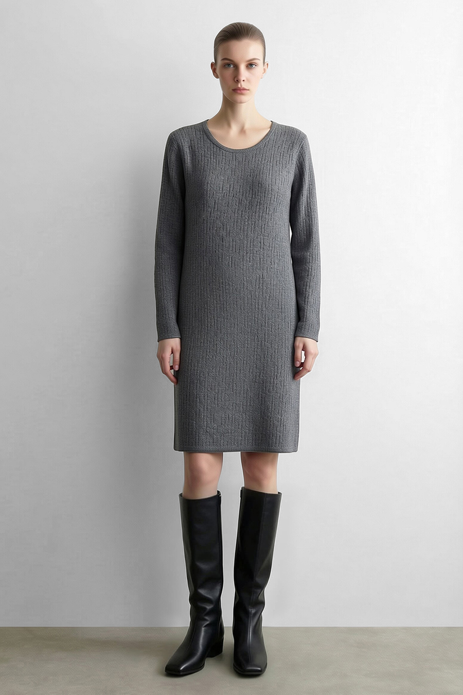 Round U-Neck Knit Dress|AMII