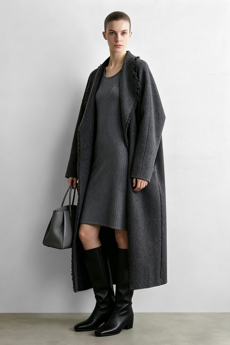 Round U-Neck Knit Dress|AMII