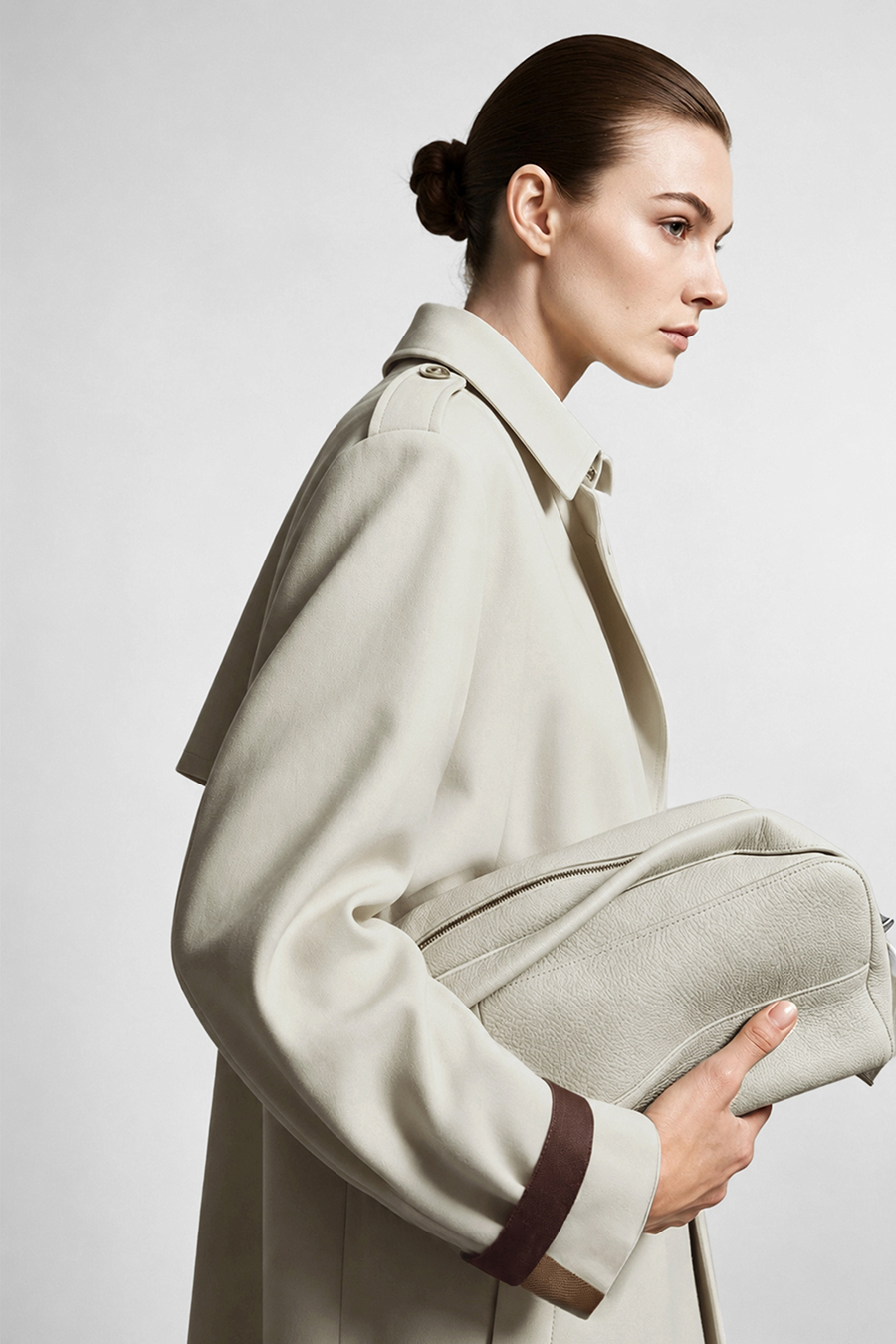 Contrast Webbing Lapel Trench Coat|AMII