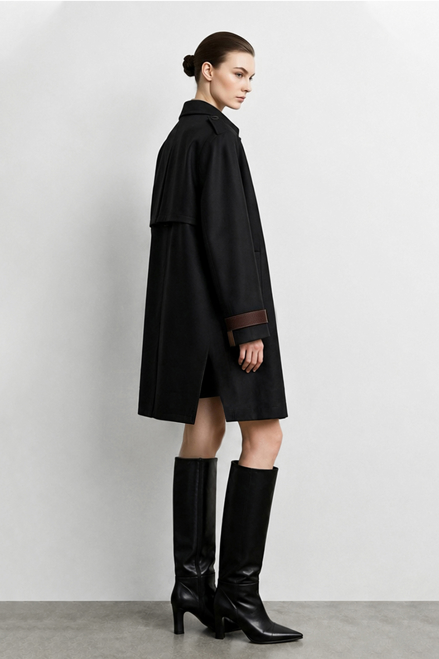 Contrast Webbing Lapel Trench Coat|AMII