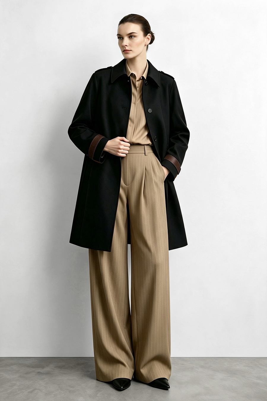 Contrast Webbing Lapel Trench Coat|AMII