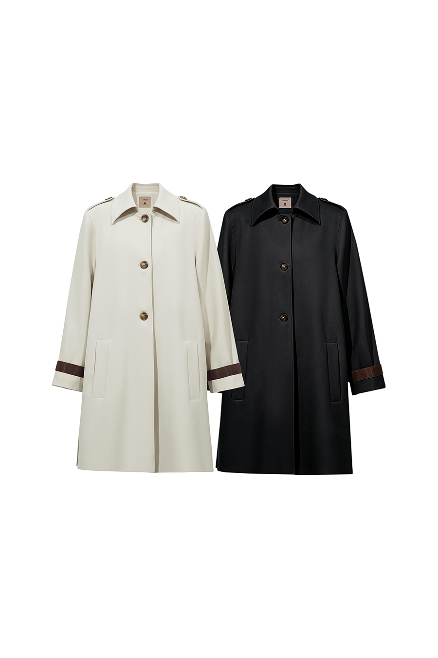 Contrast Webbing Lapel Trench Coat|AMII