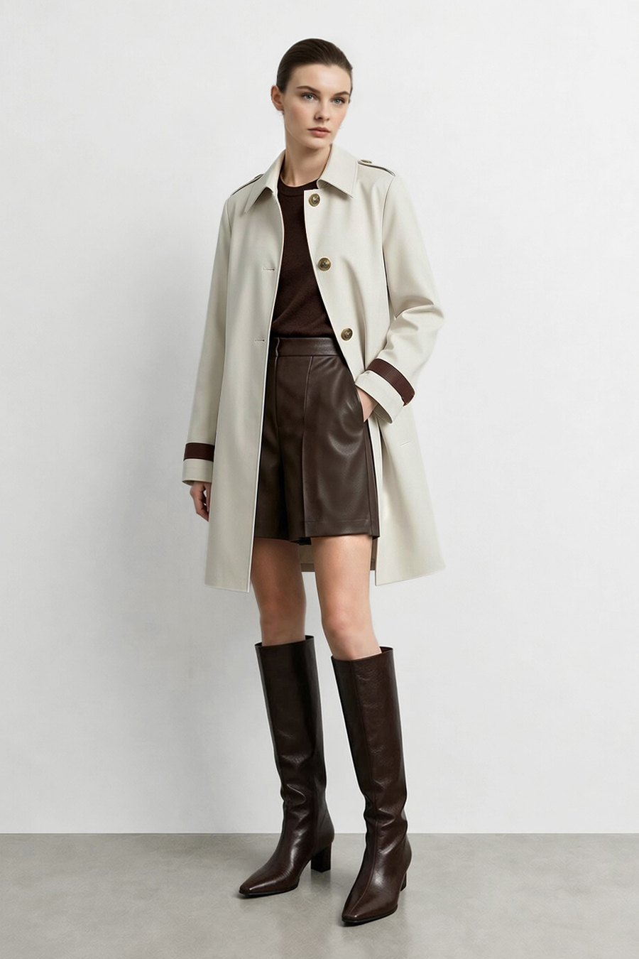 Contrast Webbing Lapel Trench Coat|AMII