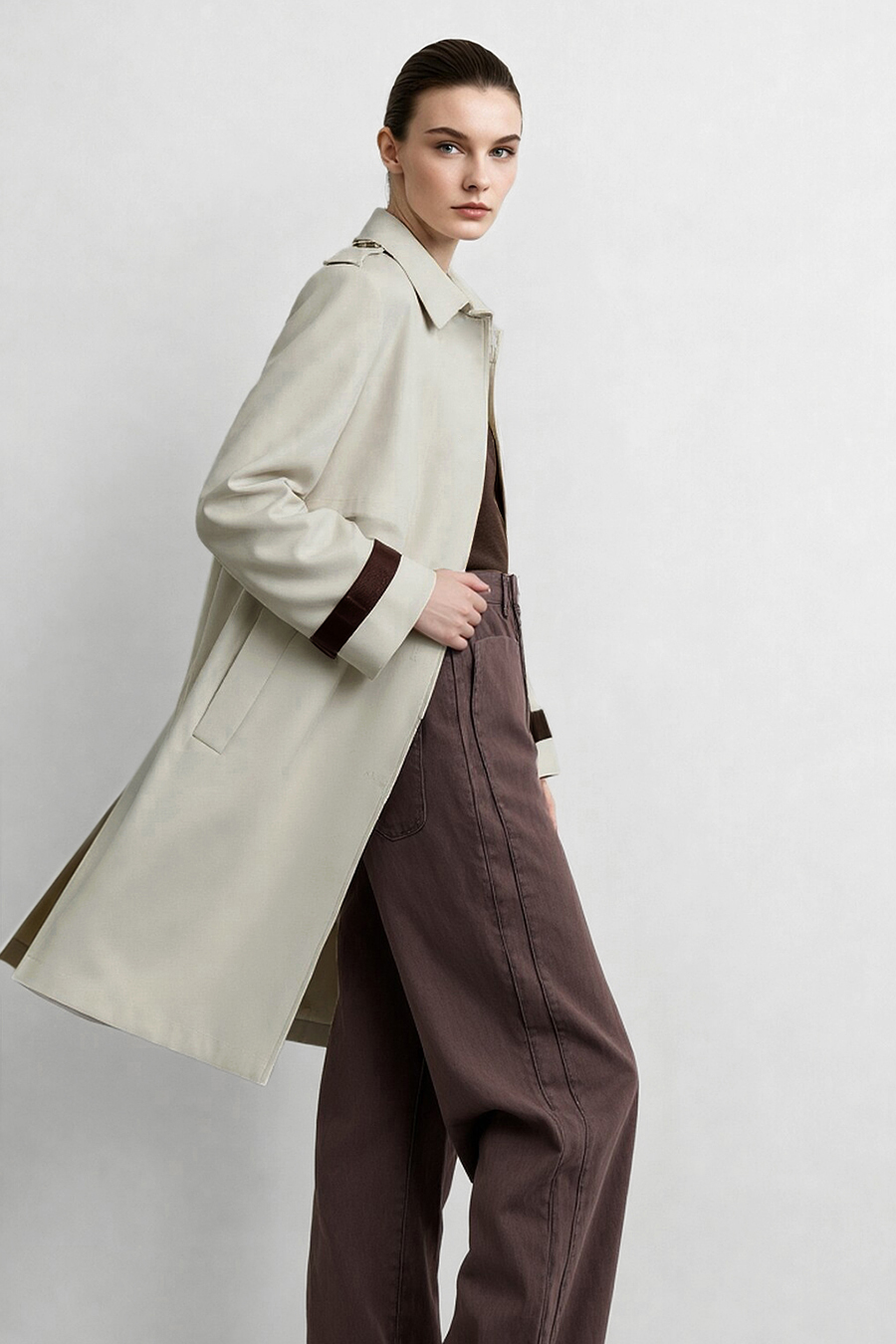 Contrast Webbing Lapel Trench Coat|AMII