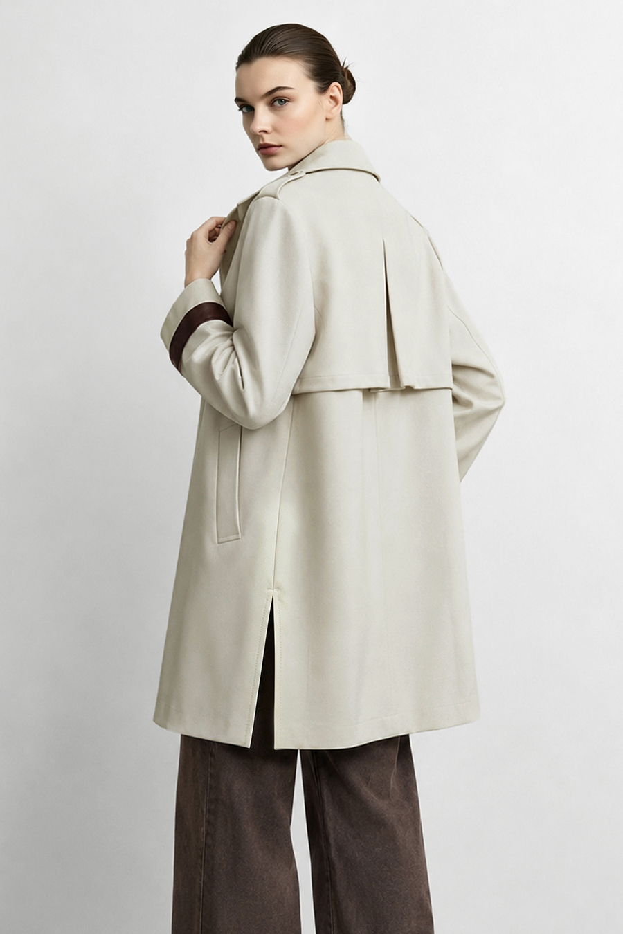 Contrast Webbing Lapel Trench Coat|AMII