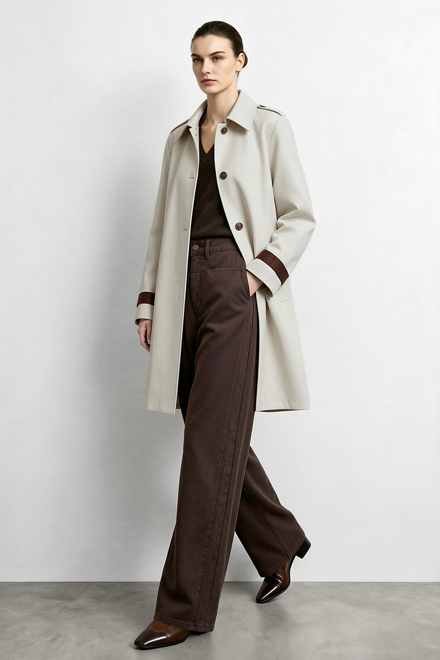 Contrast Webbing Lapel Trench Coat|AMII