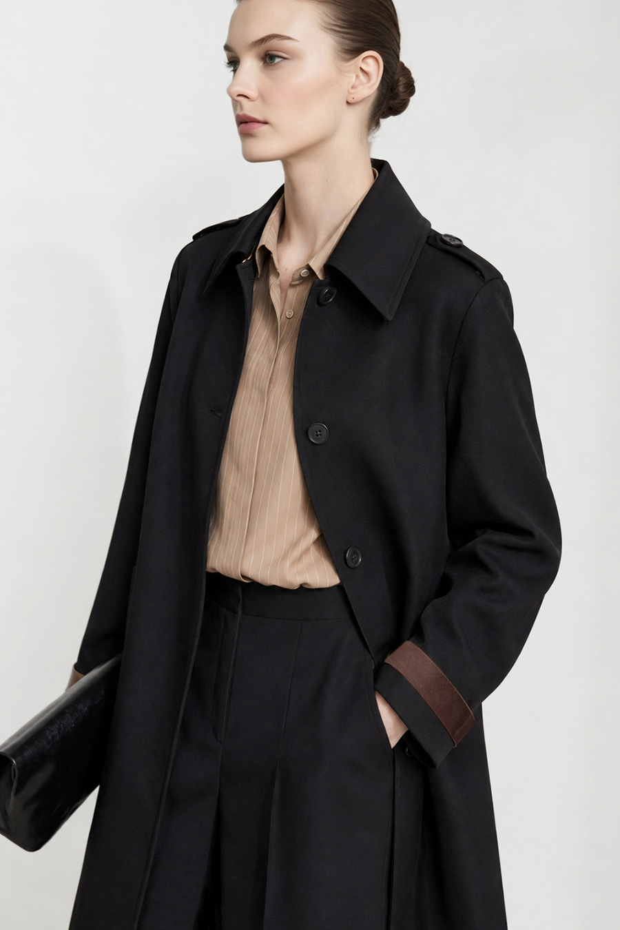 Contrast Webbing Lapel Trench Coat|AMII