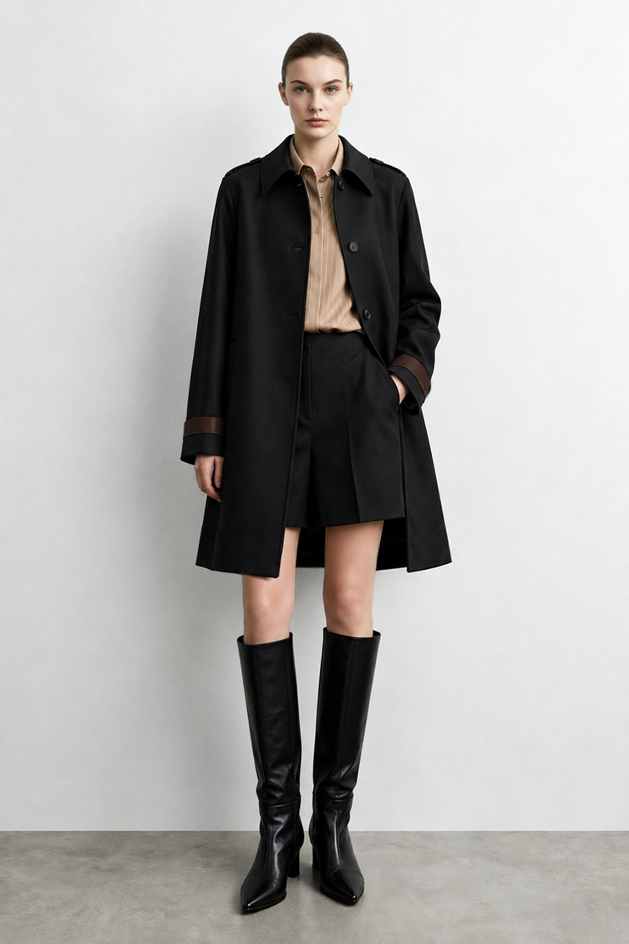 Contrast Webbing Lapel Trench Coat|AMII